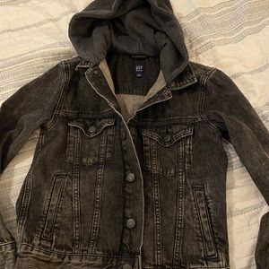 Super cute jean jacket with sweatshirt hoodie